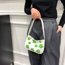 Women Canvas Underarm Bags Shoulder Tote Small Handbag Purse (Green Flower)