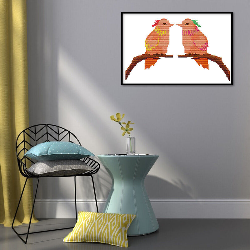 14CT Partial Cross Stitch Bird on Branch Stamped DIY Animal Embroidery Kits