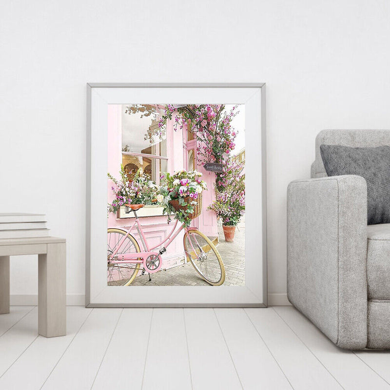 40x50cm Frameless Oil Paint By Numbers Pink Bicycle Paint Canvas Picture Crafts