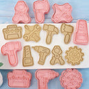 8Pcs Repair Tools Shape Cookie Stamp Cutter Sets Toolbox Biscuit Embossers O2T0