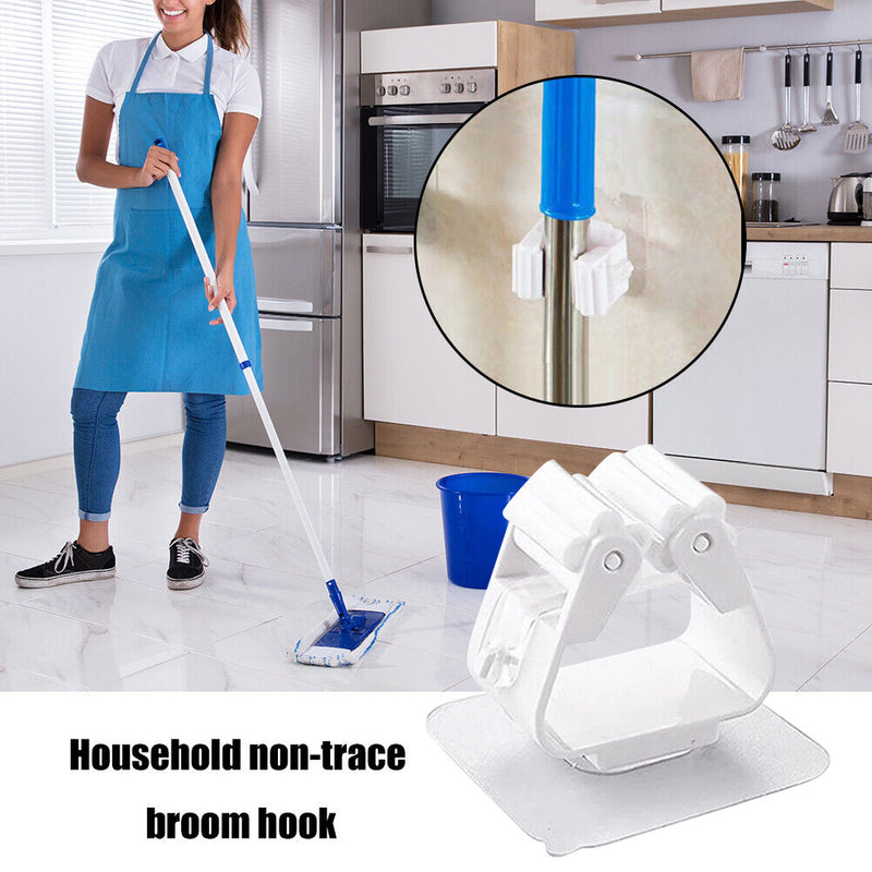 Self-Adhesive Wall Mounted Mop Clip Holder Seamless Hanging Bracket (White)