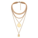Geometric Metal Pendant Necklace Multi Layer Women Statement Clavicle Chain G