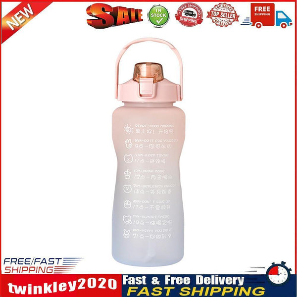 2000ml Water Bottle Sports Leakproof Time Marker Drinking Cup (Blue Pink) Newly