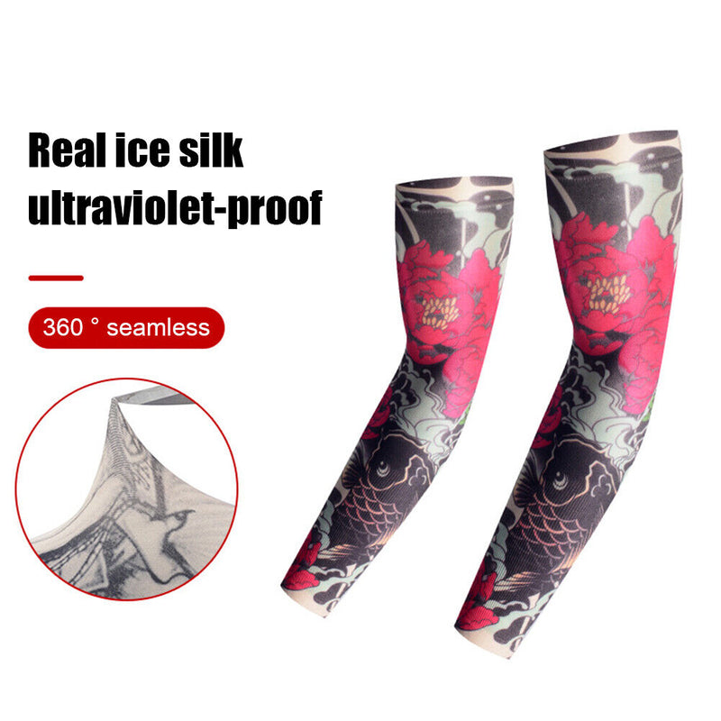 Printing Ice Silk Arm Sleeves Seamless Sun UV Protection Arm Covers for Summer