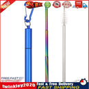 Outdoor Reusable Collapsible Drinking Straw Suit with Cleaning Brush (A) Newly