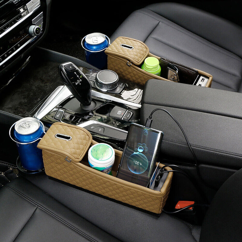 Universal Vehicle Car Seat Crevice Organizer Dual USB Phone Holder Charger