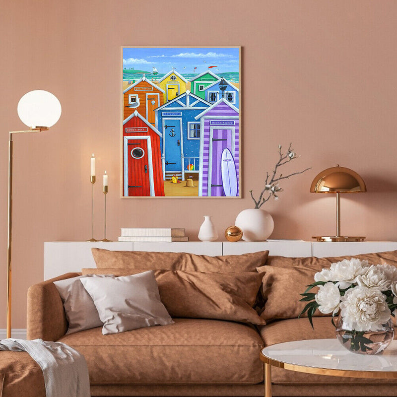Frameless Oil Paint By Numbers Sea Colorful House DIY Canvas Picture Craft