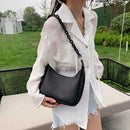 Fashion Women PU Leather Underarm Bag Casual Solid Color Hobos Chain Small Purse