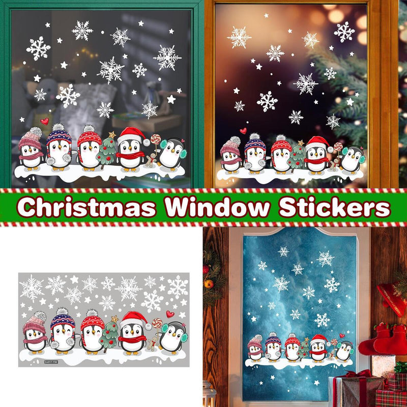 Christmas Penguin Window Glass Stickers Mirror Stickers Snowflake Wall Door~