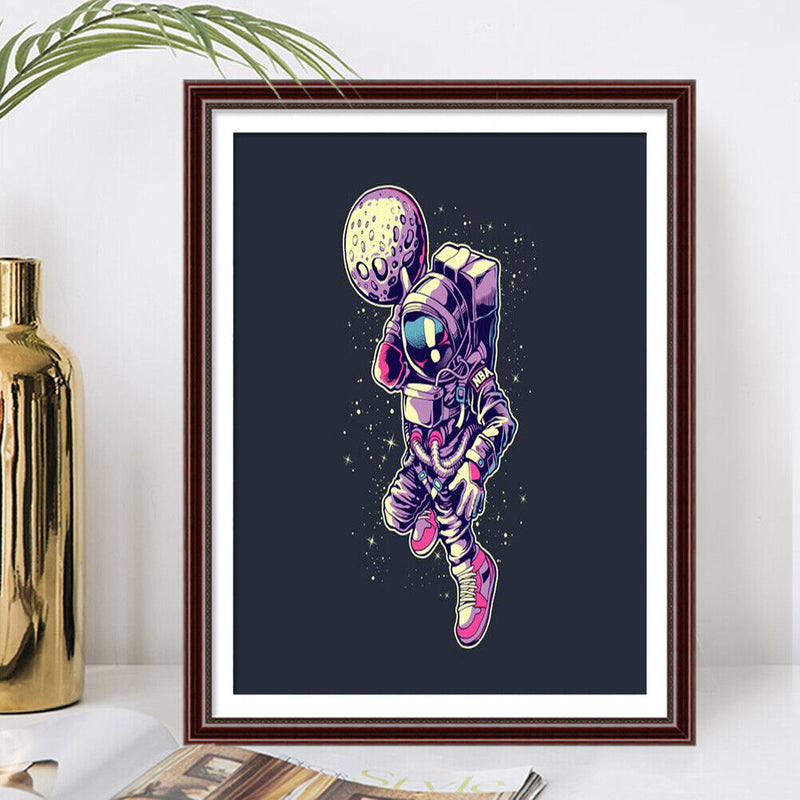 5D DIY Cartoon Astronaut Full Round Diamond Painting Picture Kits Wall Art Craft