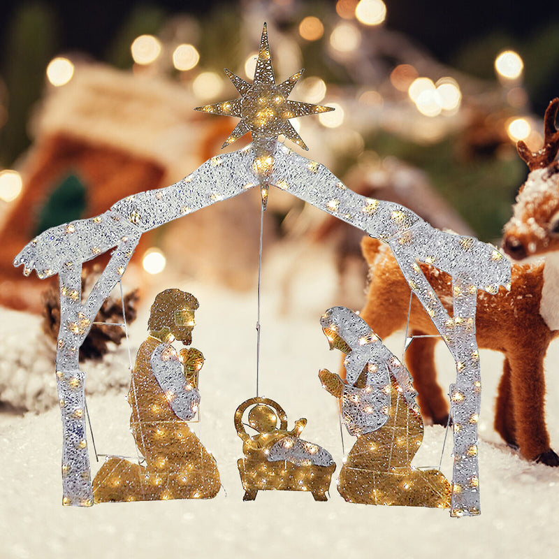 Christmas Nativity Scene LED Nativity Holy Family Scene for Outdoor Yard Decor