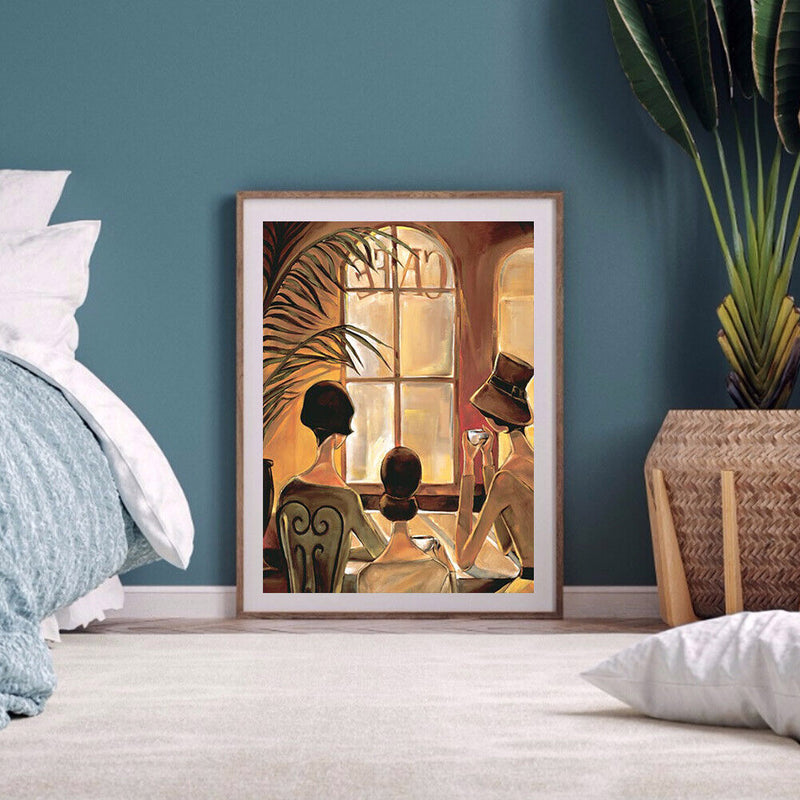 Girl Drinking Coffee Pattern Frameless Digital Paint Hand Painted Oil Picture