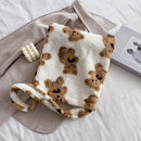 Women Plush Bear Pattern Shoulder Bag Winter Large Crossbody Bag (White)
