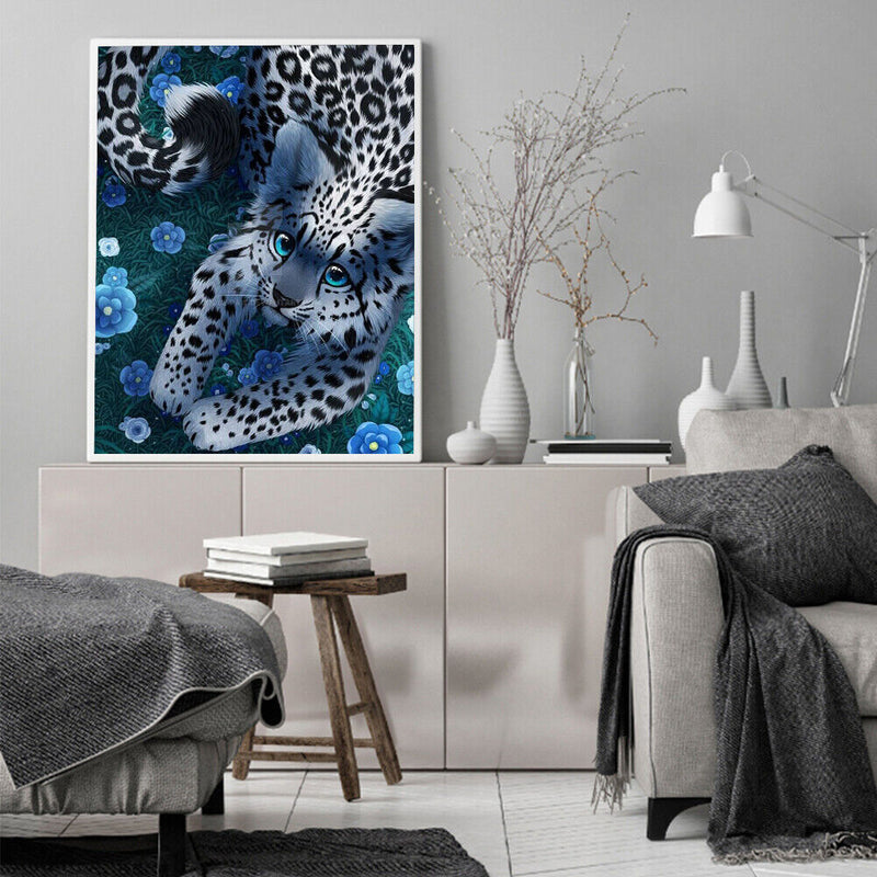 Oil Paint by Numbers Cute Leopard Canvas Artwork Living Room Picture Decoration