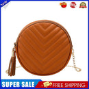 Women PU Leather Embroidery Thread with Tassel Zipper Shoulder Bag (Brown)