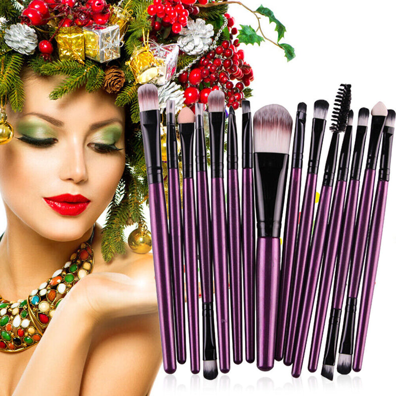 15Pcs Makup Brushes Tool Set Eyeshadow Eye Brush Kits?Purple Black? Newly