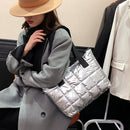 Female Quilted Cotton Padded Armpit Bag Large Capacity Lattice Tote Shoulder Bag