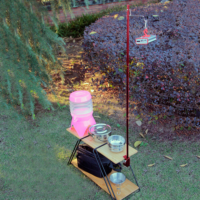 Folding Lamp Pole Camping Bracket Hook Outdoor Light Stand Tripod (Red)