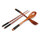 Japanese Portable Wood Chopsticks Fork Spoon Tableware Cutlery Set (A) Newly