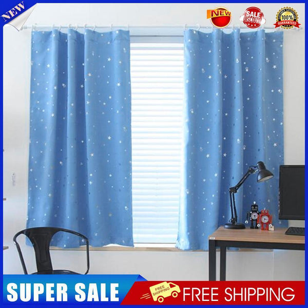 4pcs 100x130cm Full Blackout Shading Stars Curtains Hook Grommet Blue