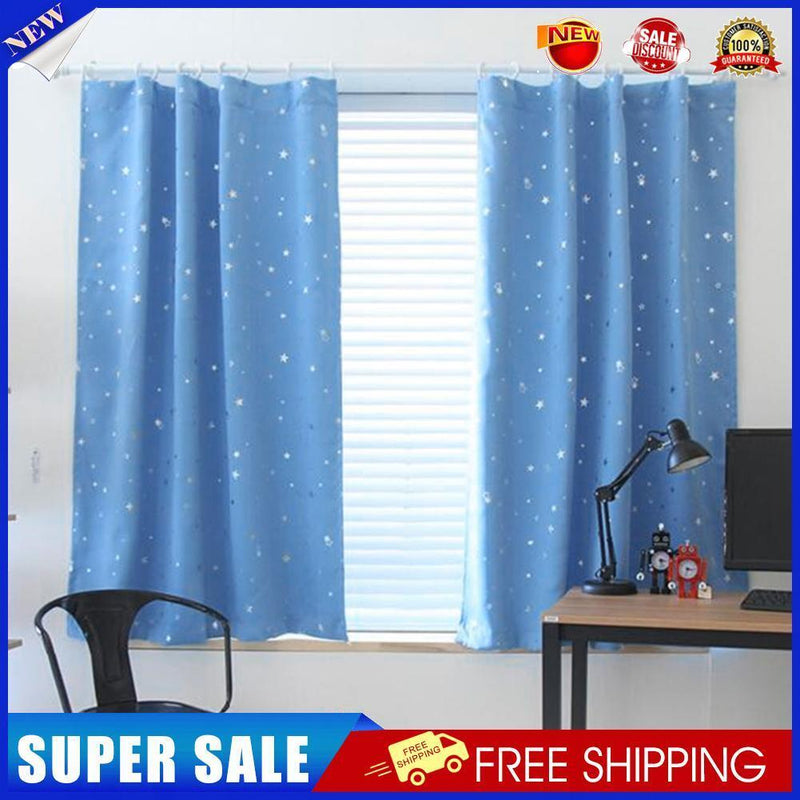 4pcs 100x130cm Full Blackout Shading Stars Curtains Hook Grommet Blue