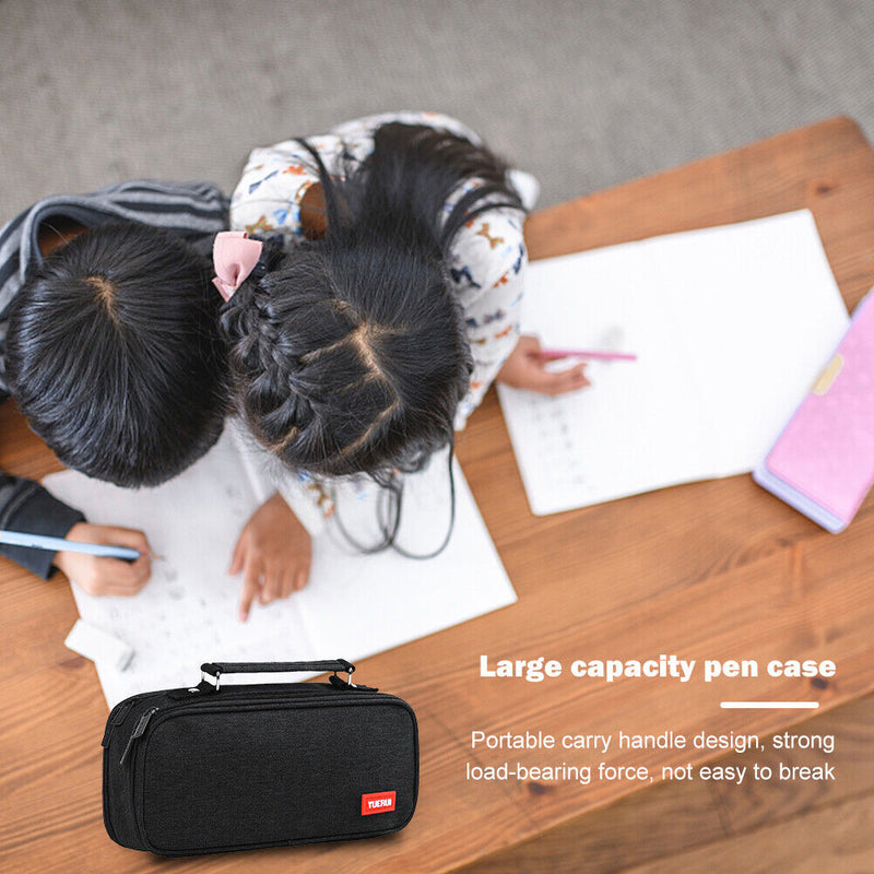 Large Capacity Pencil Case Spacious Canvas Stationery Storage Bag (Black)