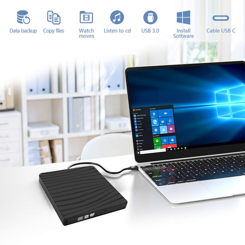 USB 3.0 External DVD RW CD Writer Drive Burner Drive-free Disk Reader Player