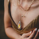 Men Crystal Glass Leaves Tree Pendant Necklace Rainbow Stone Amethyst Pendant