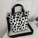 Women Soft Warm Plush Cow Pattern Handbags Female Travel Fluffy Underarm Bags