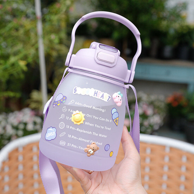 1300ml Large Capacity Cute Water Bottle Plastic Straw Water Cup (Purple)
