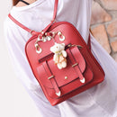 Women Student Preppy Style Cute Bear Pendant Bookbag Backpack(Wine Red
