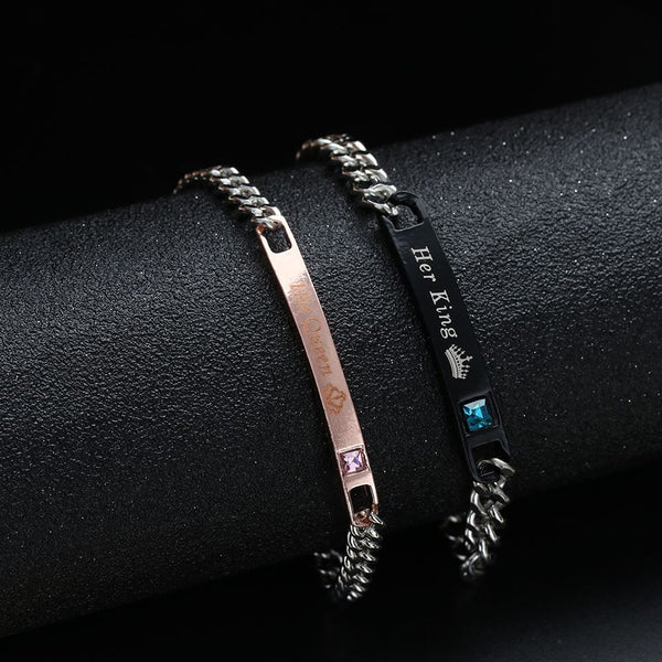 Women Love Bangle Jewelry Stainless Steel Couple Bracelets Her King His Queen