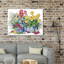 Full Cross Stitch 14CT Cotton Thread DIY Fresh Flowers Printed Embroidery Kits