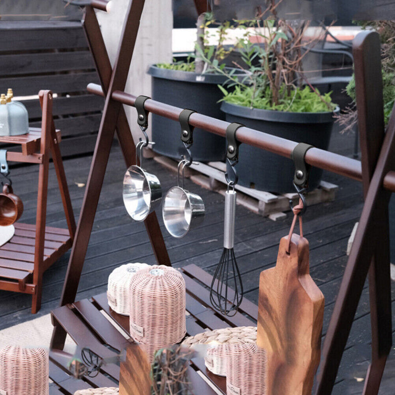 4pcs Leather Hook Camping Tripod Clothes Storage Hanger Holder Hiking Supplies