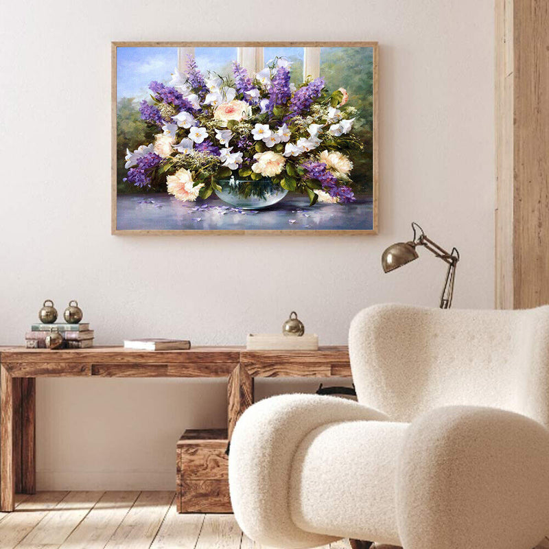 Oil Paint By Numbers Vase Purple Flower Frameless Picture Craft Kit for Home