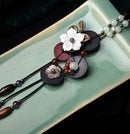 crystal wooden necklace Ethnic exotic necklace Long pendants Shell flowers
