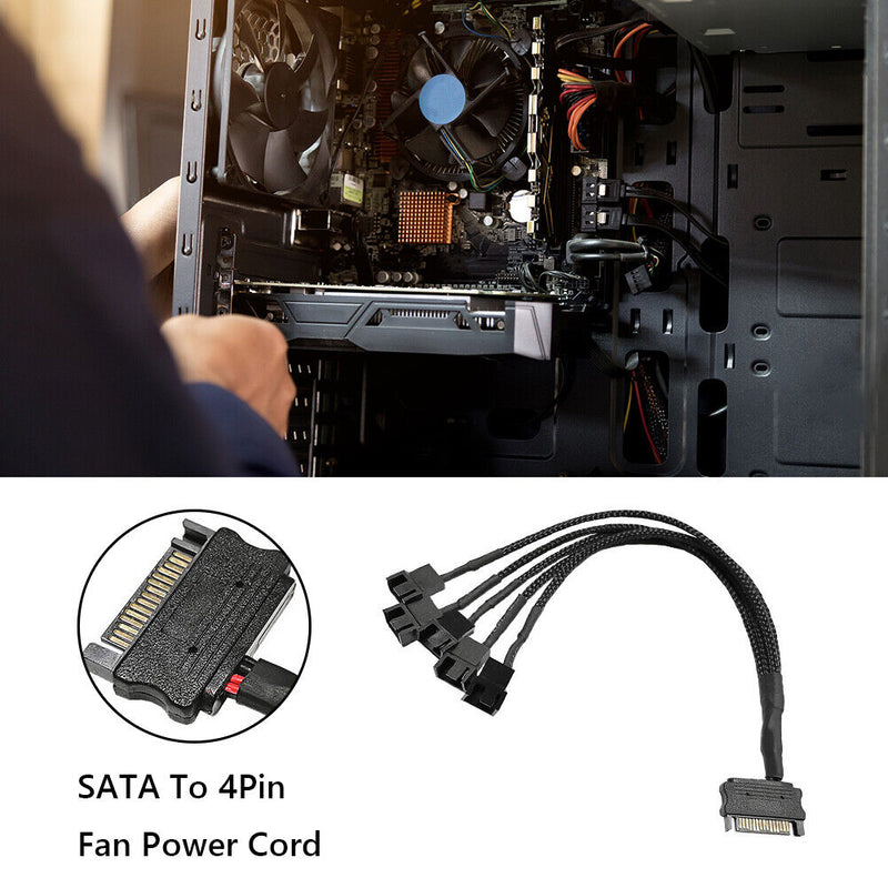 SATA Power Cable PC Cooling Fan Splitter Hub Converter (SATA to 5x4Pin)
