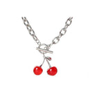 Gothic Punk Stainless Steel Necklace Cherry Pendant Hip Hop Clavicle Chain