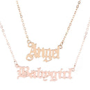 Steel Princess Blessed Honey Angel Babygirl Letter Pendants Bib Necklace