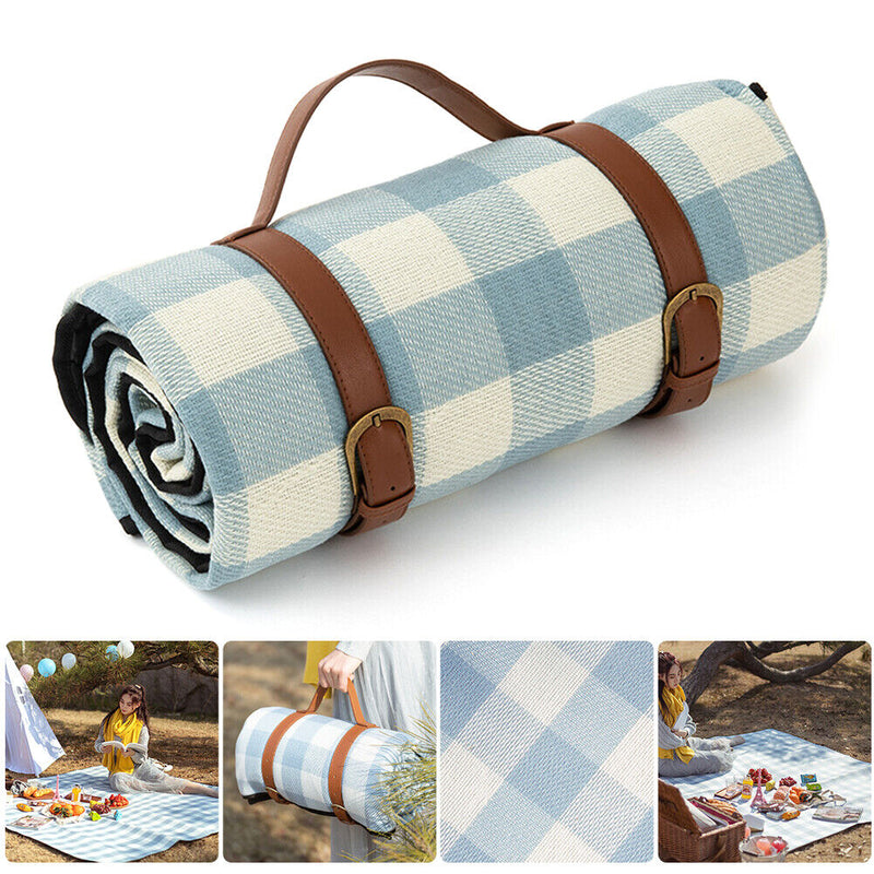 Waterproof Portable Camping Mat Blanket Foldable Leather Picnic Blanket Strap