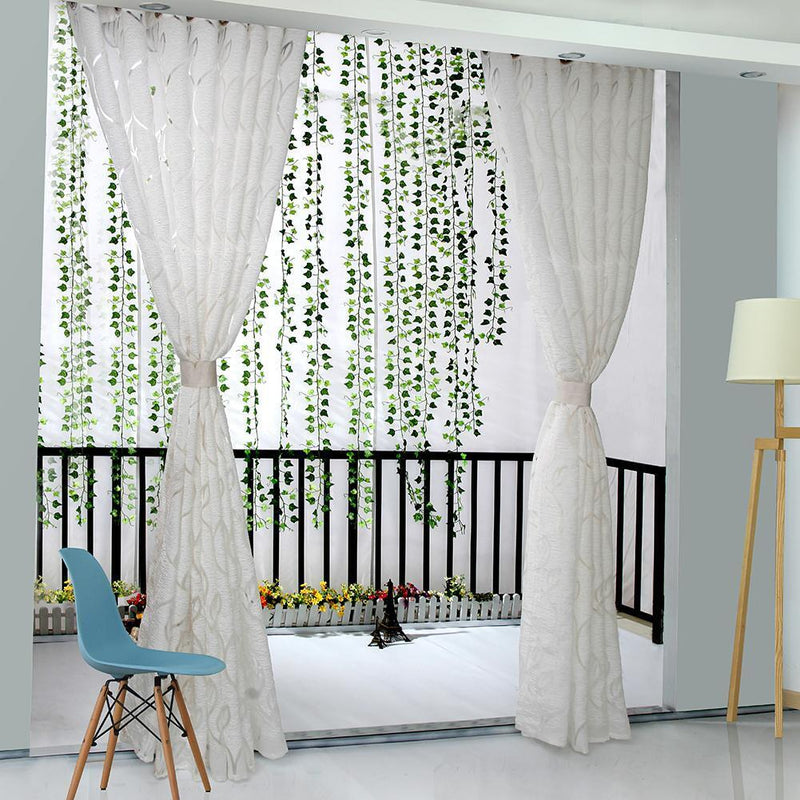 2pcs 2mSemi Blackout Curtain Simple Vine Leaf Partition Window Decor(White)