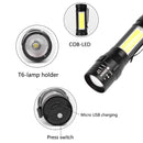 Zoom T6+COB LED Flashlight, USB Rechargeable, 4 Modes, IP44 Waterproof