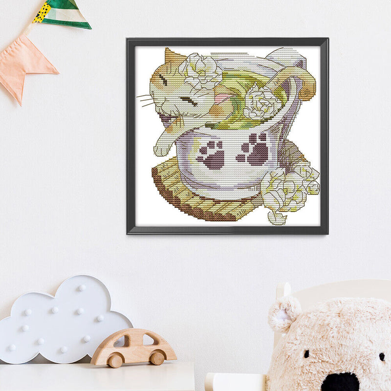 Flower Animal Cross Stitch 14CT Stamped Canvas DIY Embroidery Home Decoration