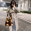 Women Faux Fur Cartoon Handbags Large Fluffy Shoulder Bags (Brown Bear)