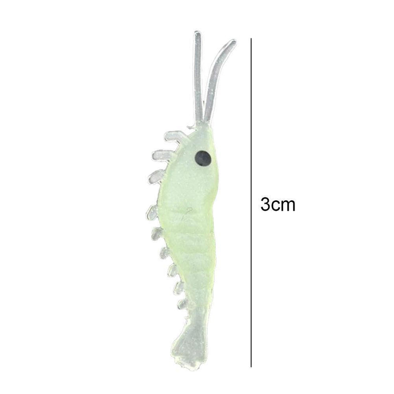 50pcs Luminous Shrimp Soft Lure 3cm Night Fishing Bait Fluorescent Glow