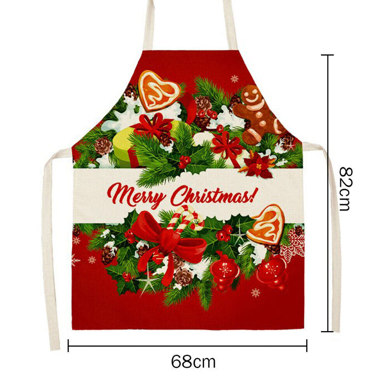 Merry Christmas Linen Kitchen Apron Waterproof Cooking Pinafore (82x68cm)