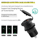 12V 24V QC4.0 PD Type-A Car Charger Dual Ports Power Adapter for Marine Boat Bus