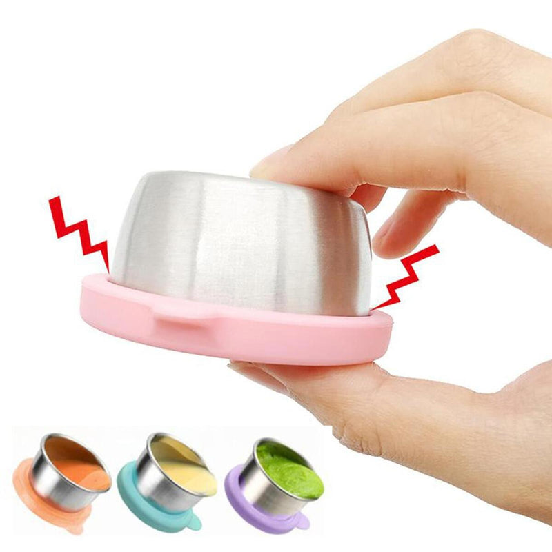 6x Stainless Steel Silicone Condiment Lid Reusable Sauce Cup Lid Kitchen Tool#