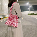 Plush Flower Pattern Handbag Winter Large Capacity Shoulder Bag (Pink)