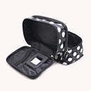 Double Layer Cosmetic Bag Travel Makeup Storage Case (Black+White Dot) Newly